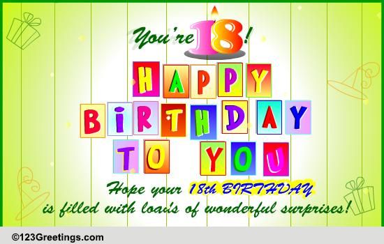 Happy 18th Birthday! Free Milestones eCards, Greeting Cards | 123 Greetings
