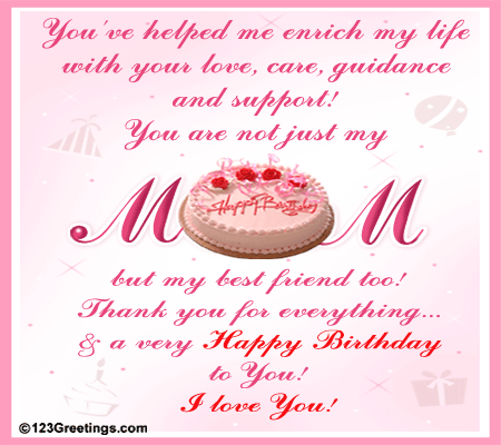 Happy Birthday to dearest mom. Birthday Wishes card for Mother,