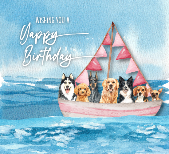 Dogs In A Boat - "Yappy" Birthday Card.