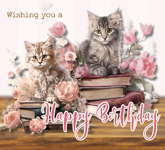 Cats & Books Birthday Card.