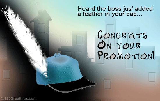 promotion congratulations greeting congrats boss congratulate wishes cap greetings feather got cards card heard ecards jus ecard send heartily added