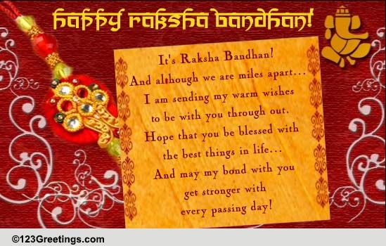Rakhi Wishes From Afar... Free Happy Raksha Bandhan eCards | 123 Greetings