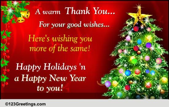 A Holiday Thank You. Free Holiday Thank You Ecards, Greeting Cards 