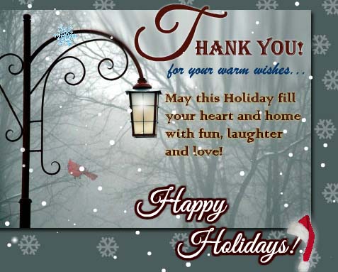 Thank You For Your Warm Wishes&hellip; Free Holiday Thank You eCards | 123 Greetings