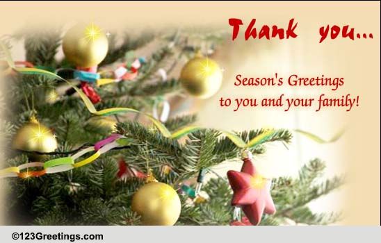 Thank You For Your Season S Greetings Free Thank You Ecards 123