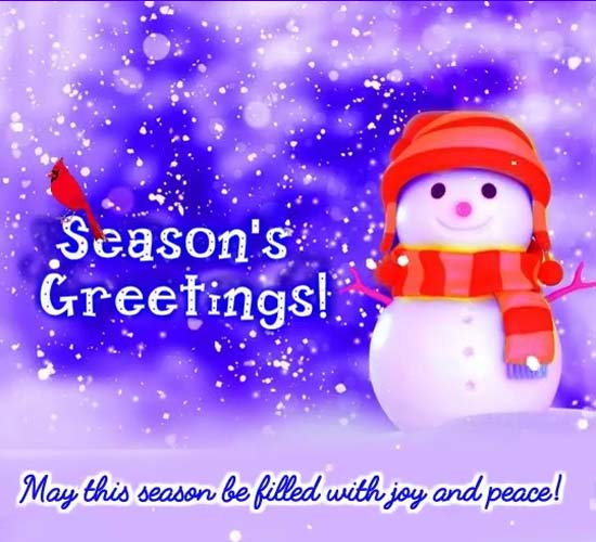 Cute Snowman Season’s Greetings. Free Warm Wishes eCards 123 Greetings