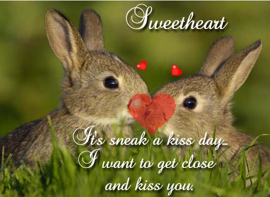 Cute Rabbit & Sneak A Kiss Day Wishes. Free Sneak a Kiss Day eCards
