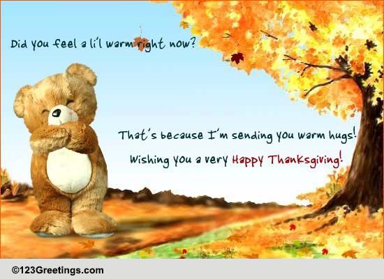 Teddy Hugs For Thanksgiving! Free Family eCards, Greeting Cards | 123