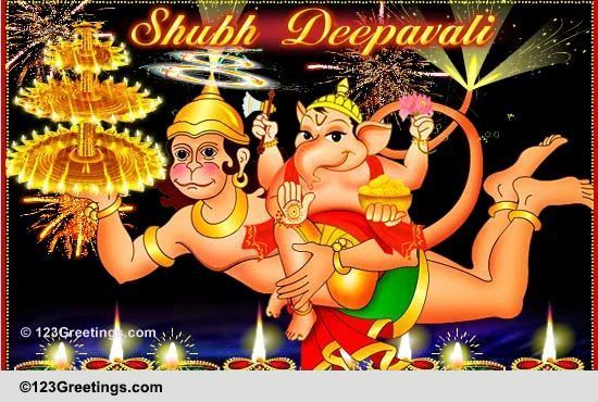 Lord Ganesha &amp; Hanuman Diwali Wishes! Free Happy Diwali Wishes eCards | 123 Greetings