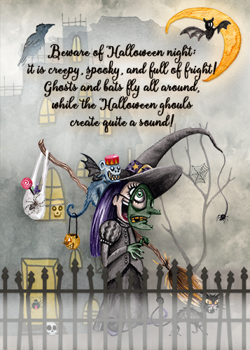 Postcard Halloween Beautiful Witch and Haunted House 