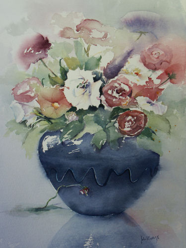 Flowers In Blue Vase.
