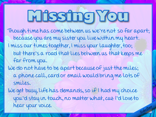 Missing You. Free Sister Ecards, Greeting Cards 