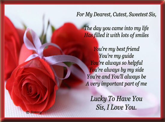 For My Dearest Cutest Sweetest Sis! Free Sister eCards 