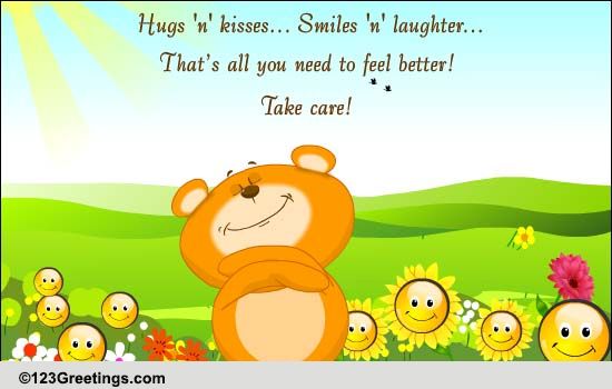 Hugs And Kisses To Feel Better! Free Get Well Soon eCards | 123 Greetings