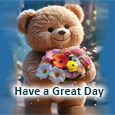 A Cute Teddy With Bunch Of Flowers!