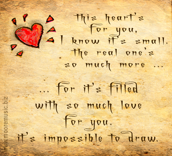 Tiny heart and touching love words written on a parchment.