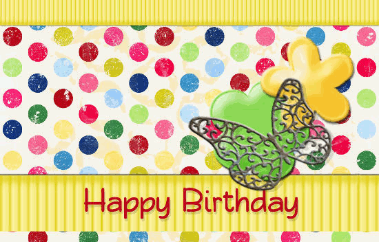Happy Birthday Butterfly And Flowers.