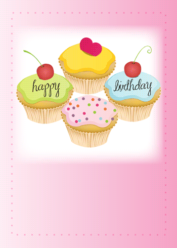 Pink Cupcakes With Sweet Birthday Wish.