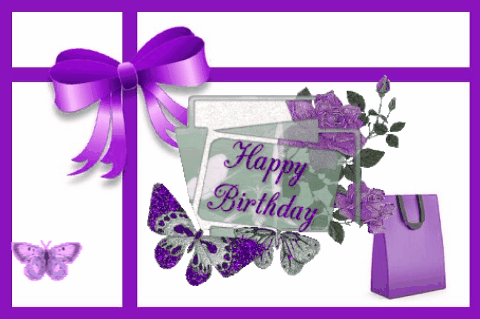 Happy Birthday With Purple Gift Bag.