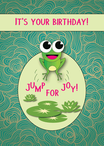 Cute Card With Frog Jumping For Joy!