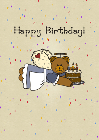 Cute Country Angel Bear With Cake. Free Happy Birthday eCards | 123  Greetings