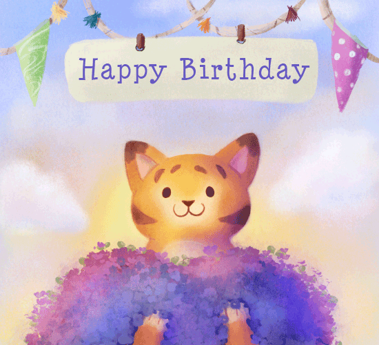Birthday Flower Cat. Free Happy Birthday eCards, Greeting Cards 123