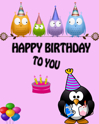 Birds Wishes Happy Birthday With Cake.