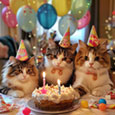 Cute Cats At A Birthday Party.