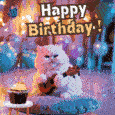 Cat Strumming Birthday Tune.