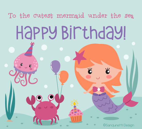 Mermaid Birthday! Free For Kids eCards, Greeting Cards | 123 Greetings