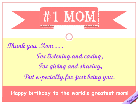 Happy Birthday To The No.1 Mom. Free Mom & Dad eCards | 123 Greetings