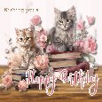 Cats & Books Birthday Card.