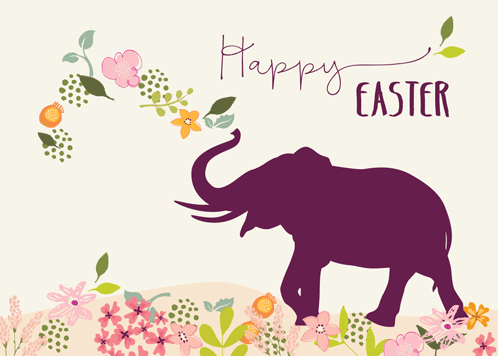 Easter Joyful Elephant And Flowers.
