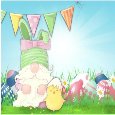 Cute Gnome & Chick Easter Card.