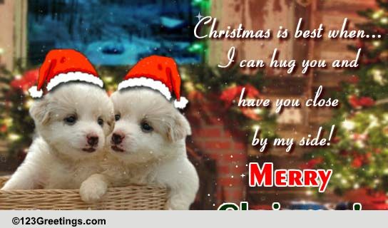 Christmas Hugs & Cute Puppies! Free Hugs eCards, Greeting Cards | 123 ...