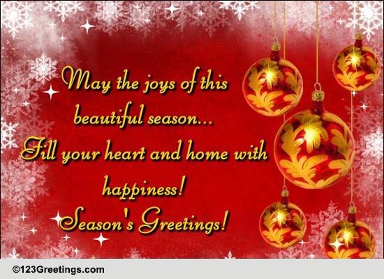 Joys Of The Season! Free Warm Wishes eCards, Greeting Cards | 123 Greetings