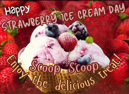 Cute Card On Strawberry Ice Cream Day.