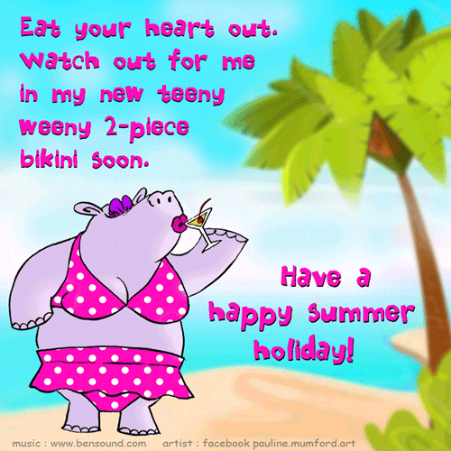 Happy Summer Hippo In Bikini.