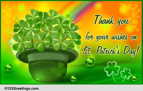 Thank U For St. Patrick's Day Wishes! Free Thank You eCards | 123 Greetings