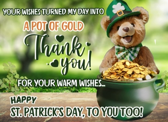 Cute Thank You Wish For Patricks Day