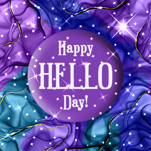 Happy Hello Day Pretty Purple Swirls.