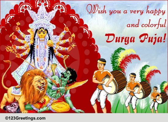 Happy And Colorful Durga Puja. Free Friends eCards, Greeting Cards ...