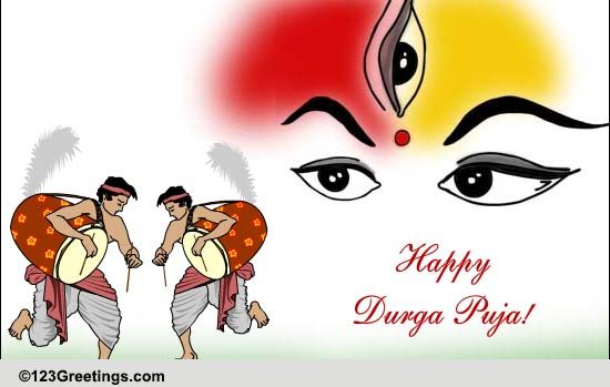 dhaki clipart in durga puja greetings