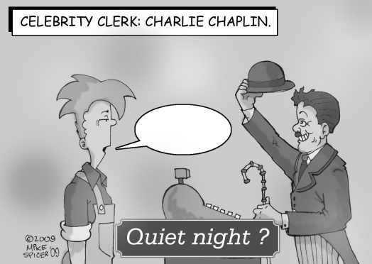 Celebrity Clerk Charlie Chaplin.
