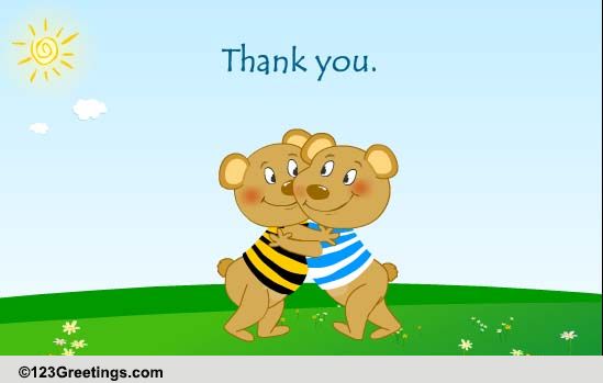 A Cute Teddy Hug Thankyou Ecard.